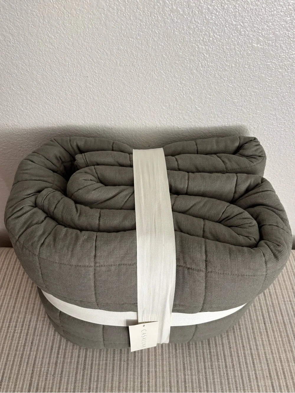 NWT Full/Queen Heavyweight Linen Blend Quilt Olive Green - Casaluna